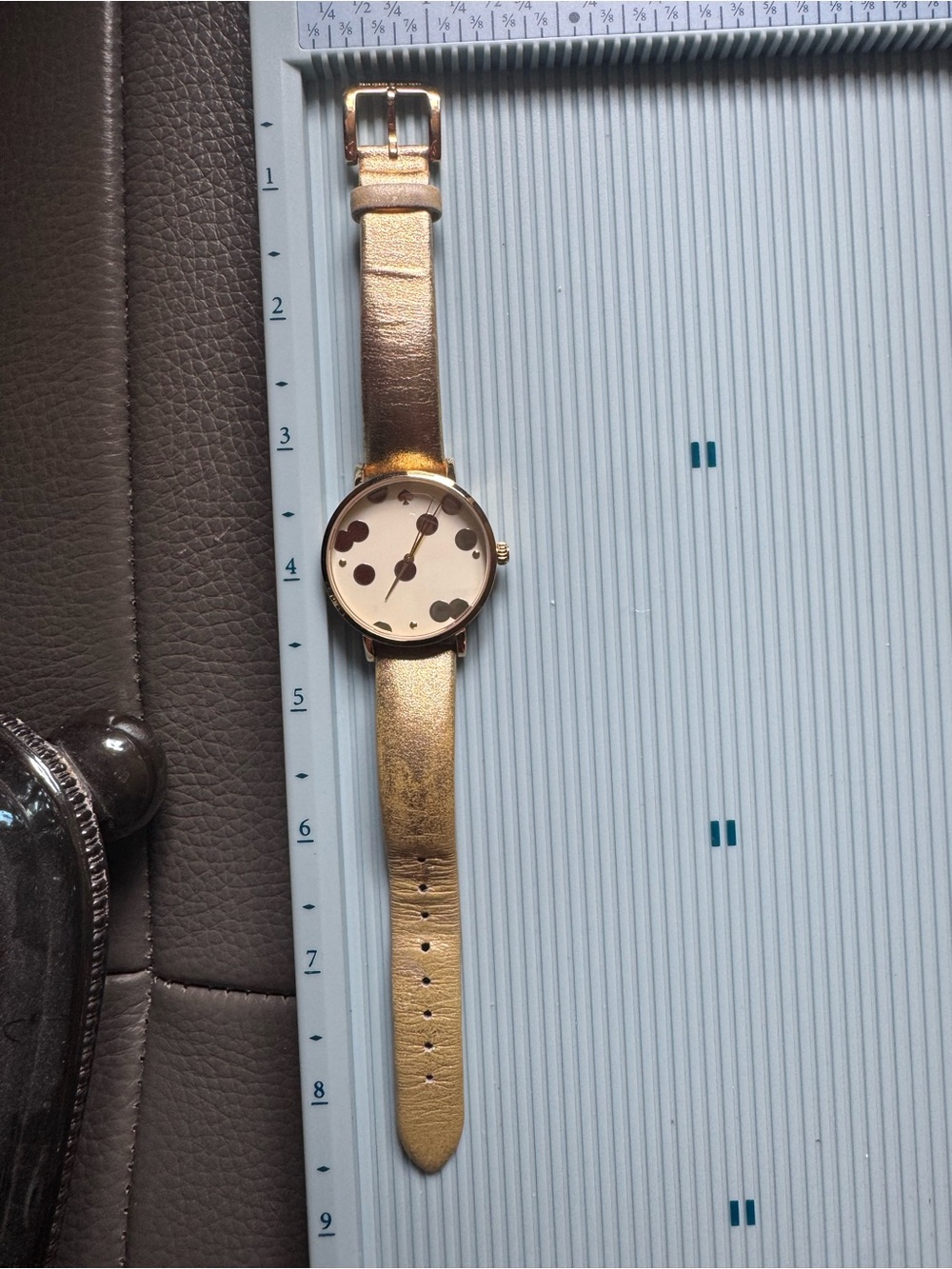kate spade Gold Metallic Leather Strap Watch with Dial